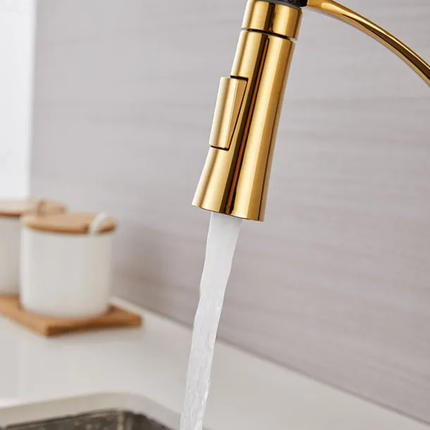 Kitchen Faucet Pull Down Sink Mixer Taps, 360 Swivel Flexible Tube Pipe Brass Taps, Single Handle with Hot and Cold Water Hose