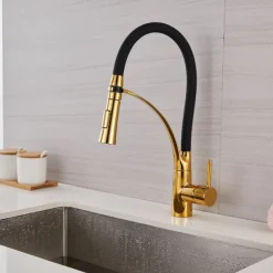 Kitchen Faucet Pull Down Sink Mixer Taps, 360 Swivel Flexible Tube Pipe Brass Taps, Single Handle with Hot and Cold Water Hose