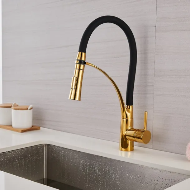 Kitchen Faucet Pull Down Sink Mixer Taps, 360 Swivel Flexible Tube Pipe Brass Taps, Single Handle with Hot and Cold Water Hose