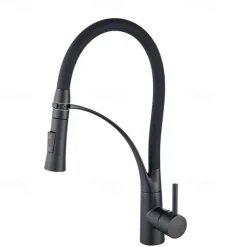 Kitchen Faucet Pull Down Sink Mixer Taps, 360 Swivel Flexible Tube Pipe Brass Taps, Single Handle with Hot and Cold Water Hose