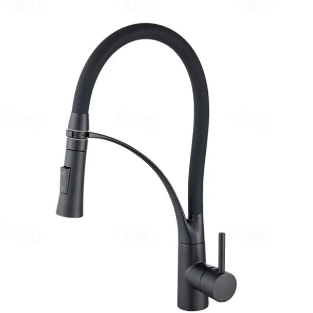 Kitchen Faucet Pull Down Sink Mixer Taps, 360 Swivel Flexible Tube Pipe Brass Taps, Single Handle with Hot and Cold Water Hose