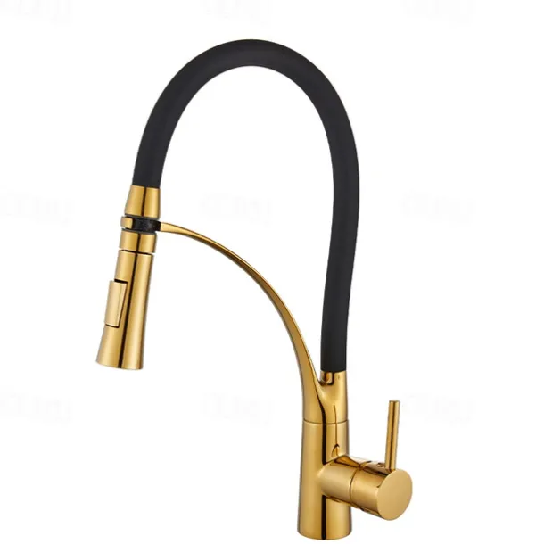 Kitchen Faucet Pull Down Sink Mixer Taps, 360 Swivel Flexible Tube Pipe Brass Taps, Single Handle with Hot and Cold Water Hose