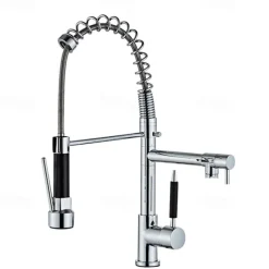Kitchen Faucet Pull Out Sink Mixer Taps Dual Spout, High Arc Spring Vessel Brass Taps, Single Handle 360 Swivel Sprayer with Hot and Cold Water Hose