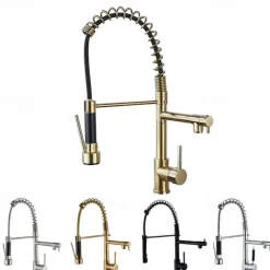 Kitchen Faucet Pull Out Sink Mixer Taps Dual Spout, High Arc Spring Vessel Brass Taps, Single Handle 360 Swivel Sprayer with Hot and Cold Water Hose