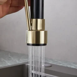 Kitchen Faucet Pull Out Sink Mixer Taps Dual Spout, High Arc Spring Vessel Brass Taps, Single Handle 360 Swivel Sprayer with Hot and Cold Water Hose