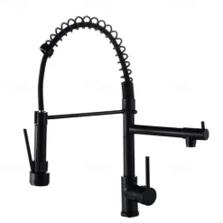 Kitchen Faucet Pull Out Sink Mixer Taps Dual Spout, High Arc Spring Vessel Brass Taps, Single Handle 360 Swivel Sprayer with Hot and Cold Water Hose