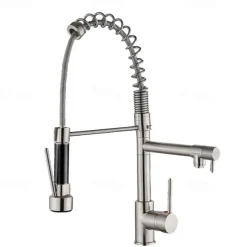 Kitchen Faucet Pull Out Sink Mixer Taps Dual Spout, High Arc Spring Vessel Brass Taps, Single Handle 360 Swivel Sprayer with Hot and Cold Water Hose