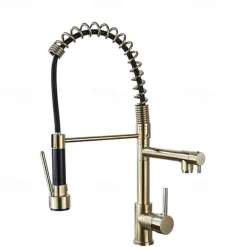 Kitchen Faucet Pull Out Sink Mixer Taps Dual Spout, High Arc Spring Vessel Brass Taps, Single Handle 360 Swivel Sprayer with Hot and Cold Water Hose