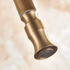 Kitchen Faucet Pull Out Sink Mixer Taps, 360 Degree 2 Mode Sprayer, Vintage Brass Vessel Tap with Cold and Hot Hose