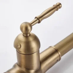 Kitchen Faucet Pull Out Sink Mixer Taps, 360 Degree 2 Mode Sprayer, Vintage Brass Vessel Tap with Cold and Hot Hose