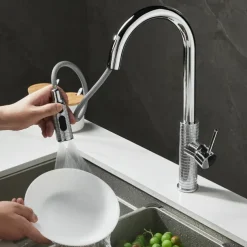Kitchen Faucet Pull Out Sink Mixer Vessel Tap with 3 Mode Spout, 360 Degree Rotate Single Handle with Cold and Hot Hose