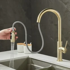 Kitchen Faucet Pull Out Sink Mixer Vessel Tap with 3 Mode Spout, 360 Degree Rotate Single Handle with Cold and Hot Hose