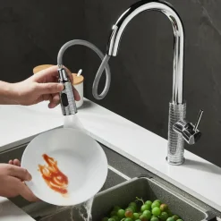 Kitchen Faucet Pull Out Sink Mixer Vessel Tap with 3 Mode Spout, 360 Degree Rotate Single Handle with Cold and Hot Hose