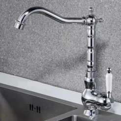 Kitchen Faucet Sink Mixer Taps, Single Hanld 360 Degree Swivel Vessel Tap with Cold and Hot Hose