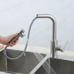 Kitchen Faucet,304 Stainless Steel Single Handle One Hole Nickel Brushed Pull-out / Pull-down / Standard Spout Centerset Minimalist / Modern Contemporary Kitchen Taps