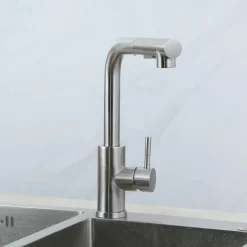 Kitchen Faucet,304 Stainless Steel Single Handle One Hole Nickel Brushed Pull-out / Pull-down / Standard Spout Centerset Minimalist / Modern Contemporary Kitchen Taps