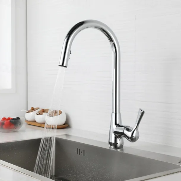 Kitchen Faucet with Pull-out Spray - Single Handle One Hole Electroplated / Painted Finishes Pull-out / Pull-down / Standard Spout / Tall / High Arc Centerset Modern Contemporary Kitchen Taps