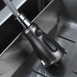 Kitchen Faucet with Pull-out Spray,Single Handle One Hole Brass High Arc 3-Modes Minimalist Style Kitchen Taps(Gun Grey/Black/Chrome)