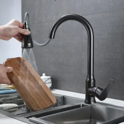 Kitchen Faucet with Pull-out Spray,Single Handle One Hole Brass High Arc 3-Modes Minimalist Style Kitchen Taps(Gun Grey/Black/Chrome)