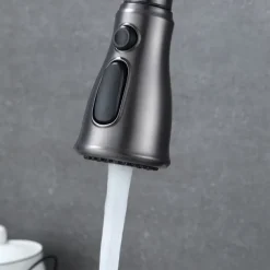 Kitchen Faucet with Pull-out Spray,Single Handle One Hole Brass High Arc 3-Modes Minimalist Style Kitchen Taps(Gun Grey/Black/Chrome)