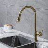 Kitchen Faucet with Pull-out Spray,Single Handle One Hole Brass High Arc 2-modes 360°Rotatable Modern Contemporary Kitchen Taps