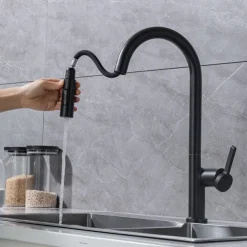 Kitchen Faucet with Pull-out Spray,Single Handle One Hole Brass High Arc 2-modes 360°Rotatable Modern Contemporary Kitchen Taps