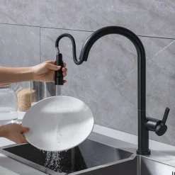 Kitchen Faucet with Pull-out Spray,Single Handle One Hole Brass High Arc 2-modes 360°Rotatable Modern Contemporary Kitchen Taps