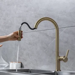 Kitchen Faucet with Pull-out Spray,Single Handle One Hole Brass High Arc 2-modes 360°Rotatable Modern Contemporary Kitchen Taps