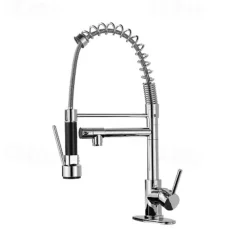 Kitchen Faucet with Pullout Spray and Soap Dispenser Sets Single Handle Two Holes Pull Out/Rotatable/Multifunction Standard Spout, Brass Tall-High Arc Deck Mounted Kitchen Faucet