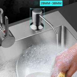 Kitchen Faucet with Pullout Spray and Soap Dispenser Sets Single Handle Two Holes Pull Out/Rotatable/Multifunction Standard Spout, Brass Tall-High Arc Deck Mounted Kitchen Faucet