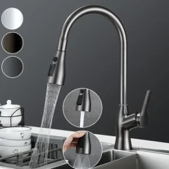 Kitchen Faucet with Pull-out Spray,Single Handle One Hole Rotatable Electroplated Pull-out / Pull-down / Standard Spout / Tall / High Arc Centerset Modern Contemporary Style Kitchen Taps