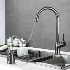 Kitchen Faucet with Pull-out Spray,Single Handle One Hole Rotatable Electroplated Pull-out / Pull-down / Standard Spout / Tall / High Arc Centerset Modern Contemporary Style Kitchen Taps