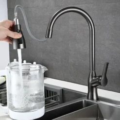 Kitchen Faucet with Pull-out Spray,Single Handle One Hole Rotatable Electroplated Pull-out / Pull-down / Standard Spout / Tall / High Arc Centerset Modern Contemporary Style Kitchen Taps