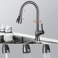 Kitchen Faucet with Pull-out Spray,Single Handle One Hole Rotatable Electroplated Pull-out / Pull-down / Standard Spout / Tall / High Arc Centerset Modern Contemporary Style Kitchen Taps