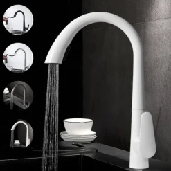 Kitchen Faucet with Pull-out Spray 360° Rotated Single Handle One Hole Minimalist Modern Contemporary Kitchen Taps
