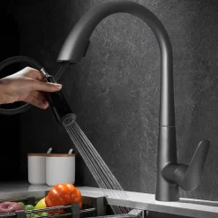 Kitchen Faucet with Pull-out Spray 360° Rotated Single Handle One Hole Minimalist Modern Contemporary Kitchen Taps