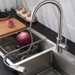 Kitchen Faucet with Pull-out Sprayer,Brushed Nickell Rotatable 304 Stainless Steel High Arc Single Handle One Hole Kitchen Taps