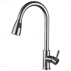 Kitchen Faucet with Pull-out Sprayer,Brushed Nickell Rotatable 304 Stainless Steel High Arc Single Handle One Hole Kitchen Taps