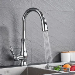 Kitchen Faucet with Pull-out Spray,Brass 2-modes Single Handle One Hole Modern Style Kitchen Taps with Hot and Cold Switch