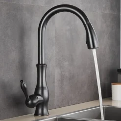 Kitchen Faucet with Pull-out Spray,Brass 2-modes Single Handle One Hole Modern Style Kitchen Taps with Hot and Cold Switch