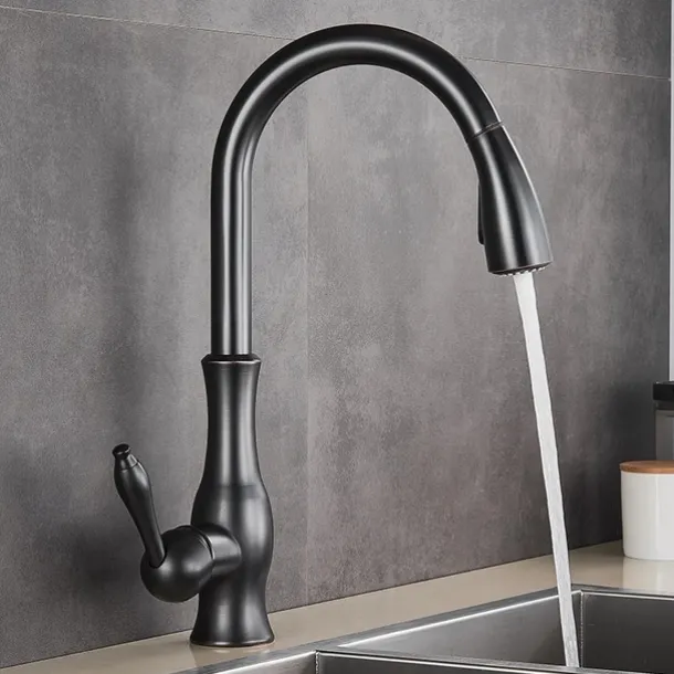 Kitchen Faucet with Pull-out Spray,Brass 2-modes Single Handle One Hole Modern Style Kitchen Taps with Hot and Cold Switch