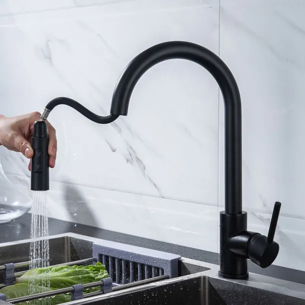 Kitchen Faucet with Pull-out Spray,Single Handle One Hole 2-modes Brass Kitchen Taps