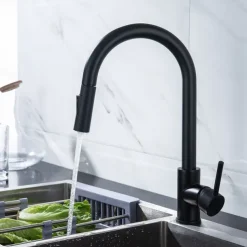 Kitchen Faucet with Pull-out Spray,Single Handle One Hole 2-modes Brass Kitchen Taps