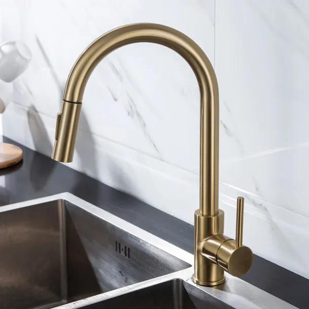 Kitchen Faucet with Pull-out Spray,Single Handle One Hole 2-modes Brass Kitchen Taps