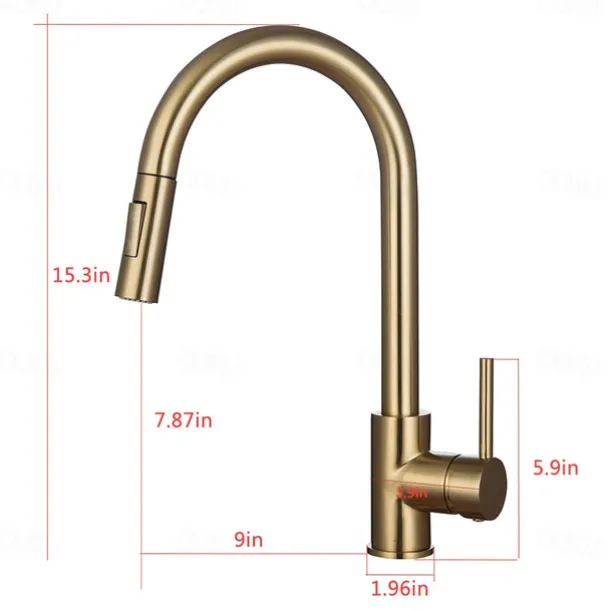 Kitchen Faucet with Pull-out Spray,Single Handle One Hole 2-modes Brass Kitchen Taps