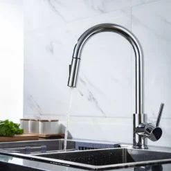 Kitchen Faucet with Pull-out Spray,Single Handle One Hole 2-modes Brass Kitchen Taps