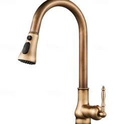 Kitchen Faucet with Sprayer,Antique Brass Pull-out 3-Function Outlet Mode Single Handle One Hole Sink Kitchen Taps with Soap Dispenser or Drain