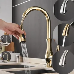 Kitchen Faucet with Sprayer Vessel Installation Nickel Brushed/Electroplated One Hole Widespread Pull Out/High Arc, Brass Kitchen Faucet Contain with Cold and Hot Water