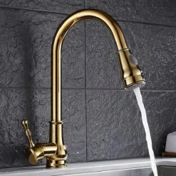 Kitchen Faucet with Sprayer,Brass 2-Function Outlet Single Handle One Hole Electroplated Pull-out Kitchen Taps