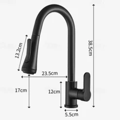 Kitchen Faucet with Sprayer,Matte Black Brass 4-Function Single Handle One Hole Button Design Pull-out / Pull-down Centerset Contemporary Kitchen Taps(with Soap Dispenser)
